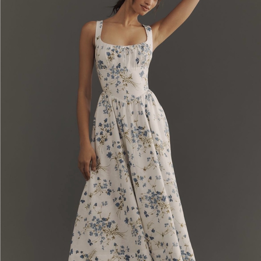 Reformation White and Blue Floral Maxi Dress
